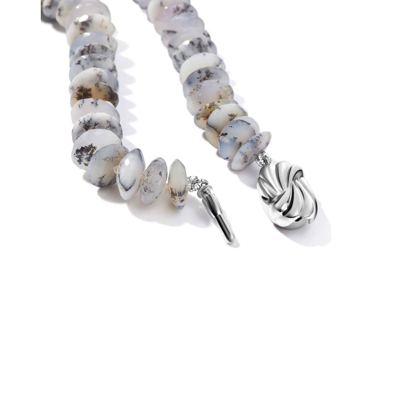 Dentritic Opal Bead Necklace, 17 Inches, Sterling Silver