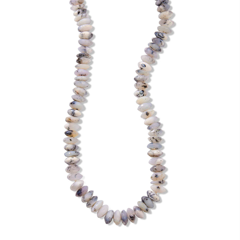 Dentritic Opal Bead Necklace, 17 Inches, Sterling Silver