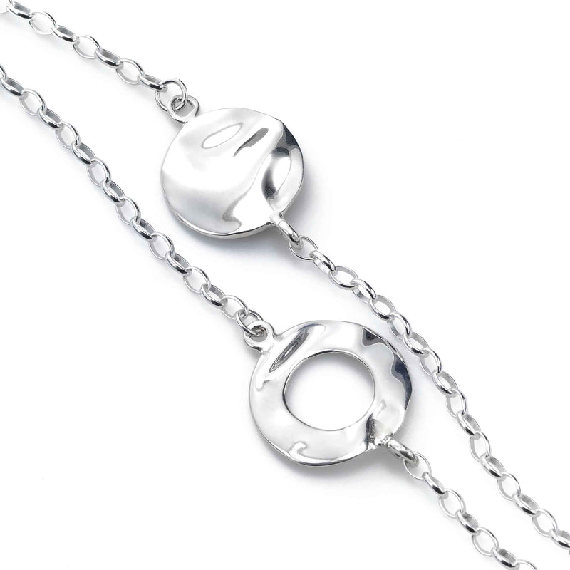 Double Strand Circle and Disc Bracelet, Sterling Silver