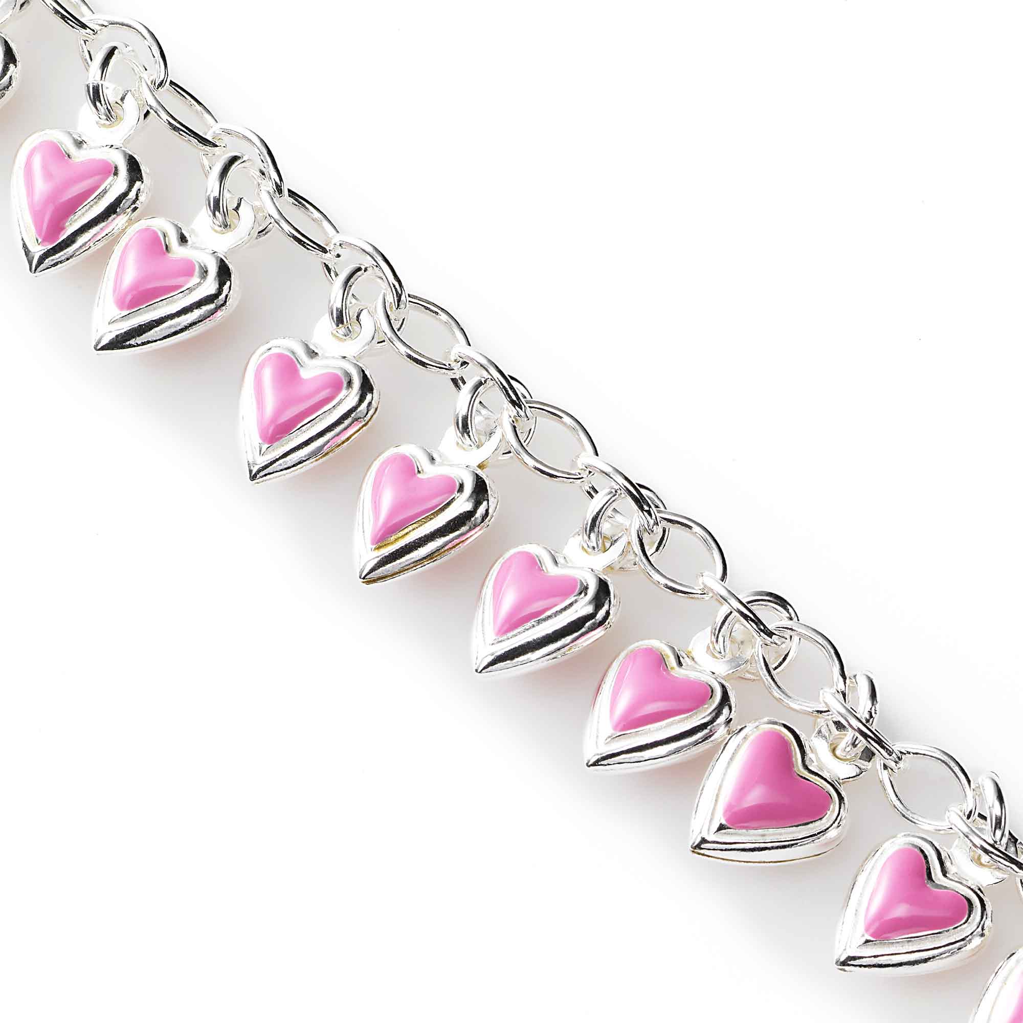 Vintage Silver Cable Pink Heart Watch Bracelet Pink/White Heart Tennis Bracelet (Stainless Steel  main image 3
