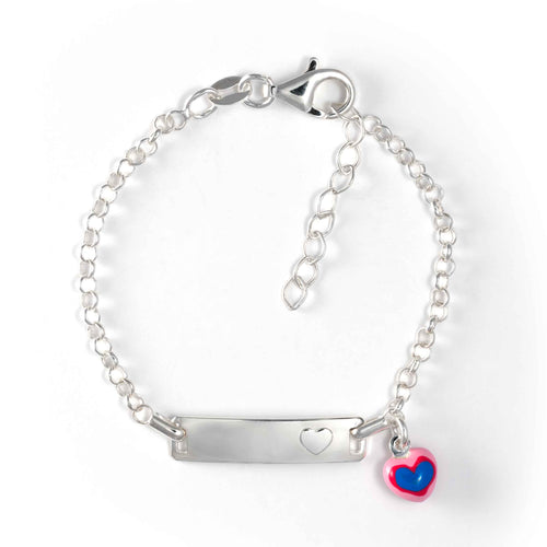 Baby's ID Bracelet with Dangling Heart, Sterling Silver, 5.50 inches