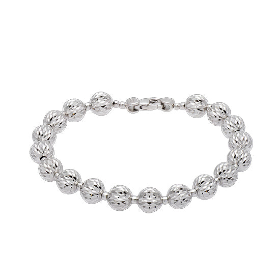 Large Diamond Cut Bead Bracelet, Sterling Silver with Platinum Plating