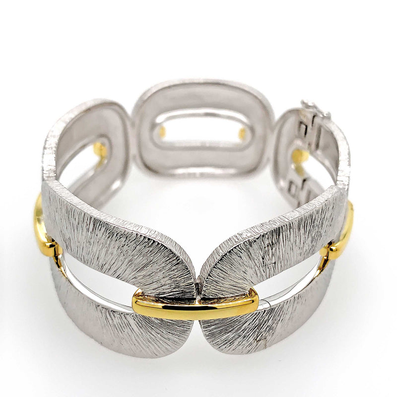 Two Tone Link Bangle Bracelet, Sterling Silver and Gold Plating