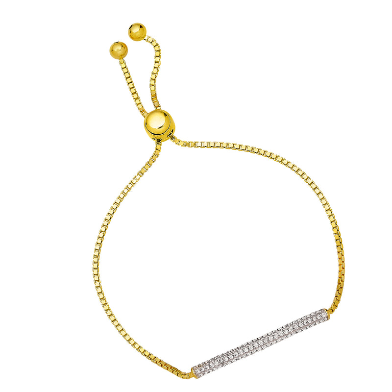 Cubic Zirconia Bar Bracelet, Sterling Silver and Gold Tone