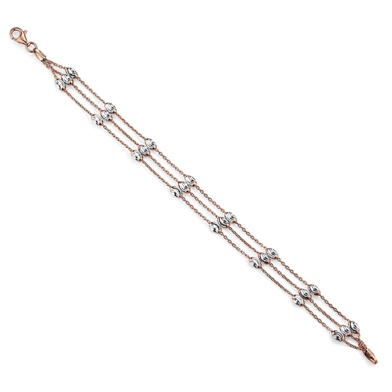 Three Strand Bead Bracelet, Sterling with 18K Rose Gold Plating