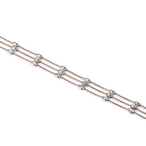 Three Strand Bead Bracelet, Sterling with 18K Rose Gold Plating