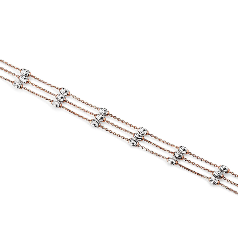 Three Strand Bead Bracelet, Sterling with 18K Rose Gold Plating