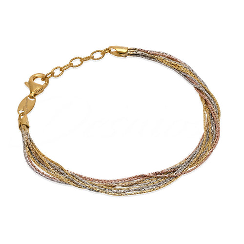 Tricolor Multi-Strand Spark Bracelet, Sterling with Gold Plating