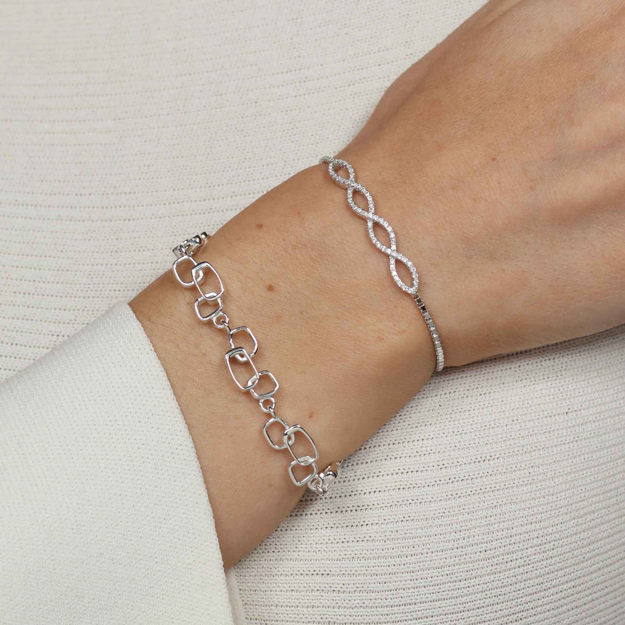 CZ Interlocking Adjustable Bracelet, Sterling Silver