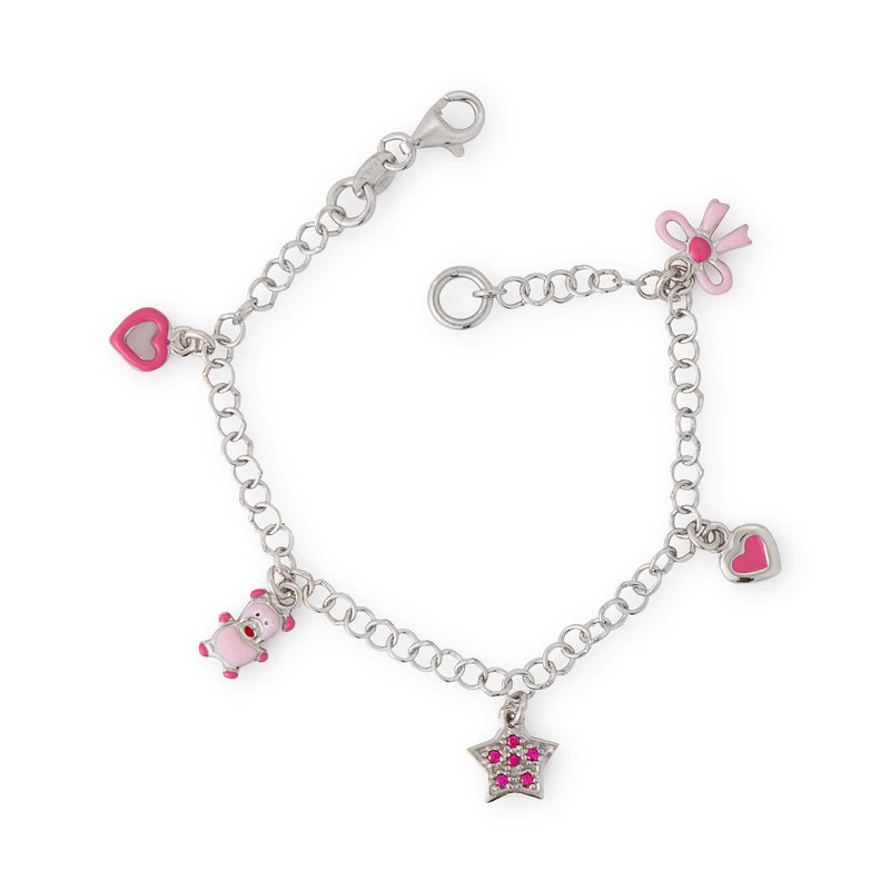 Multi Shape Enamel Charm Bracelet, Sterling Silver