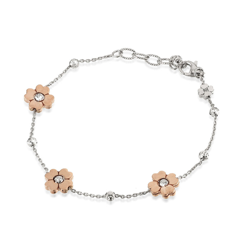 Rose Color Flower Bracelet, Sterling with 18K Rose Gold Plating