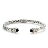 Rope Design Cuff with Black Onyx Ends, Sterling Silver