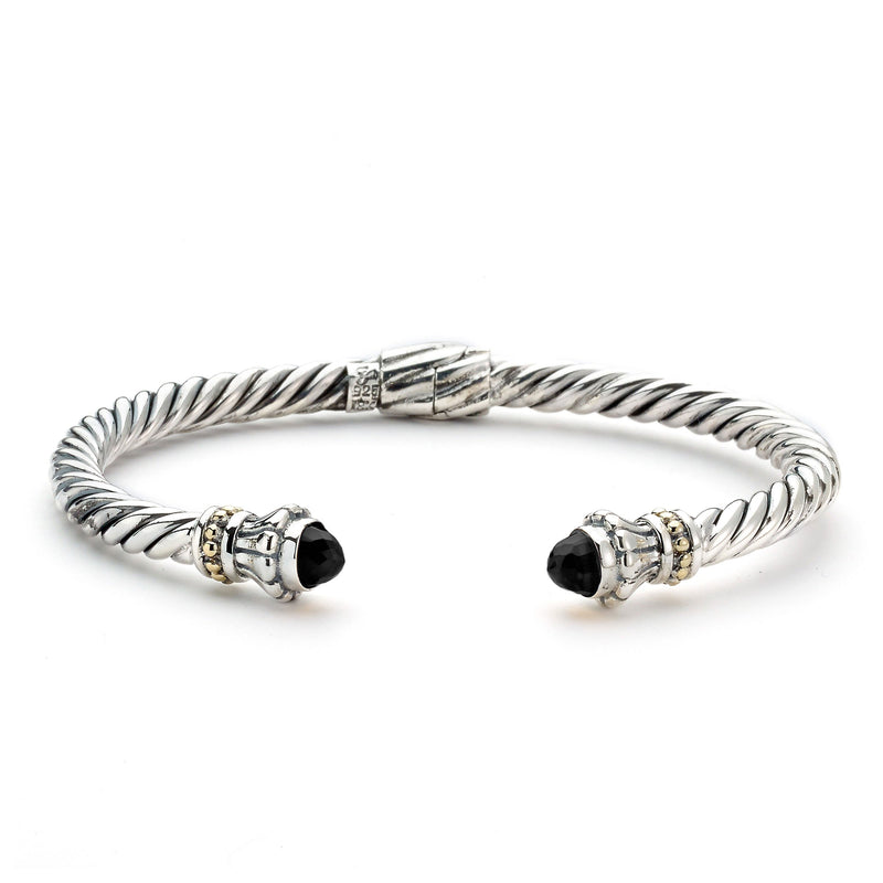 Rope Design Cuff with Black Onyx Ends, Sterling Silver