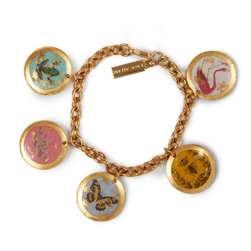 'Heidi' 5 Charm Enamel Flexible Bracelet, Gold Leaf, by Evocateur