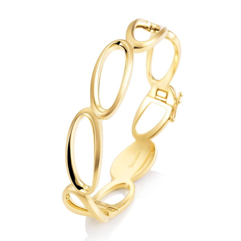Oval Open Link Bangle Bracelet, Sterling adn Yellow Gold Plating