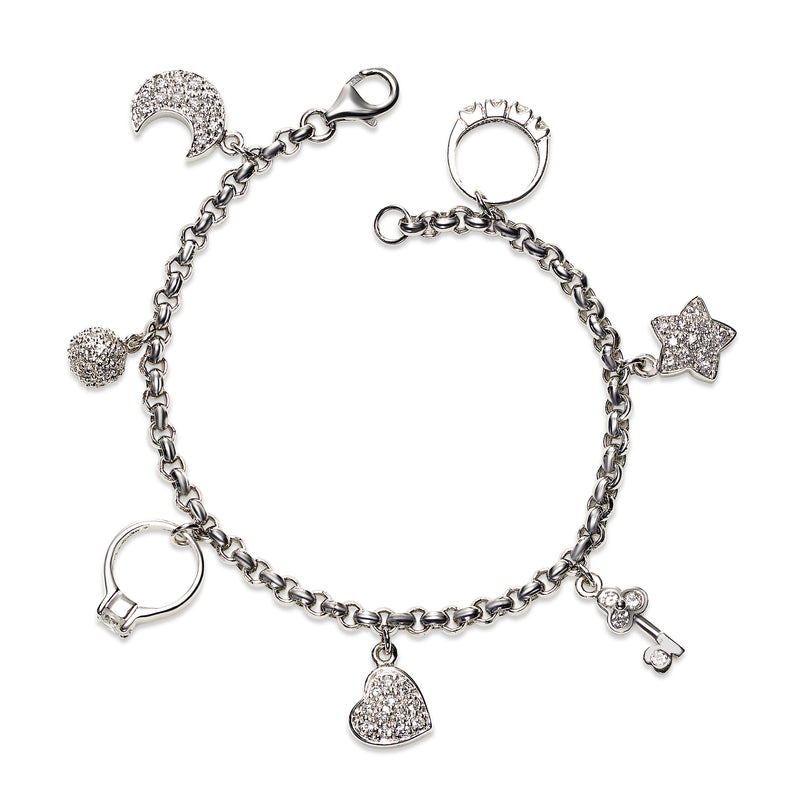 Multiple CZ Charm Bracelet, Sterling Silver