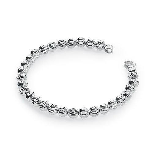 Medium Diamond Cut Bead Bracelet, Sterling Silver with Platinum Plating