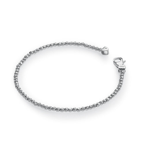 Diamond Cut Bead Bracelet, 3 MM, Sterling Silver with Platinum Plating