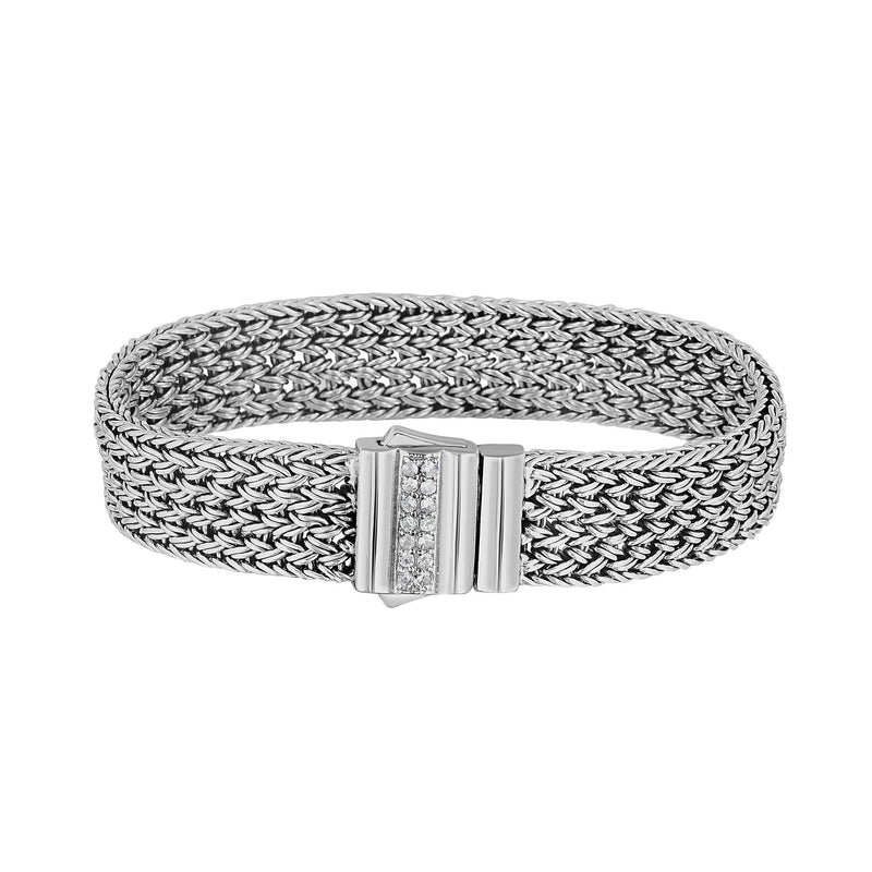 Braid Design Bracelet with White Sapphires, Sterling Silver