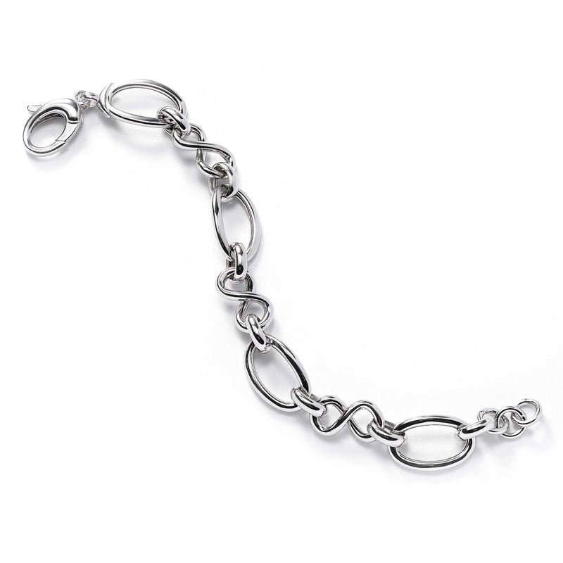 Mixed Open Link Style Bracelet, 8 Inch, Sterling Silver