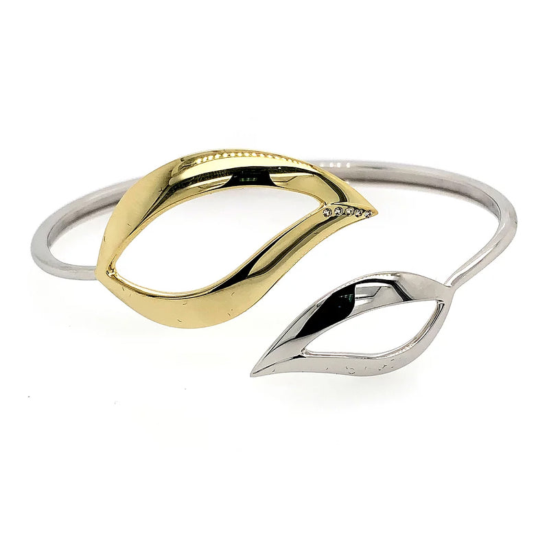 Open Leaf Hinged Cuff Bracelet, Sterling Silver and Gold Plating