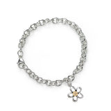 Open Daisy Charm Bracelet, Sterling Silver and 14K Yellow Gold