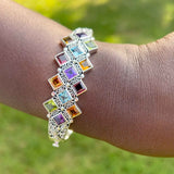 Multi Gemstone Bangle Bracelet, Sterling Silver