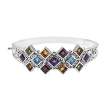 Multi Gemstone Bangle Bracelet, Sterling Silver