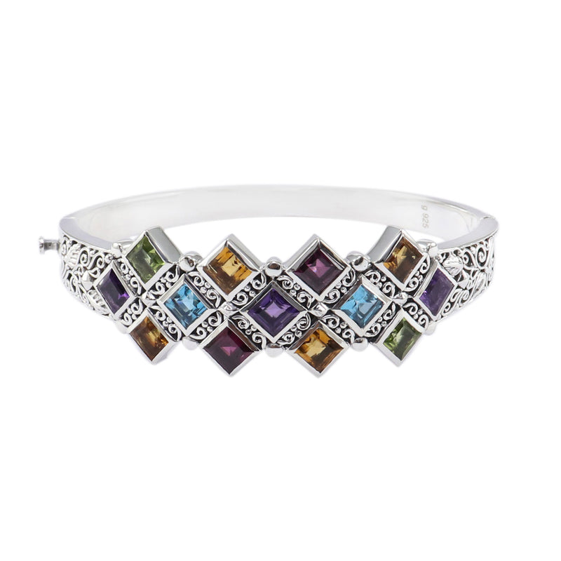 Multi Gemstone Bangle Bracelet, Sterling Silver