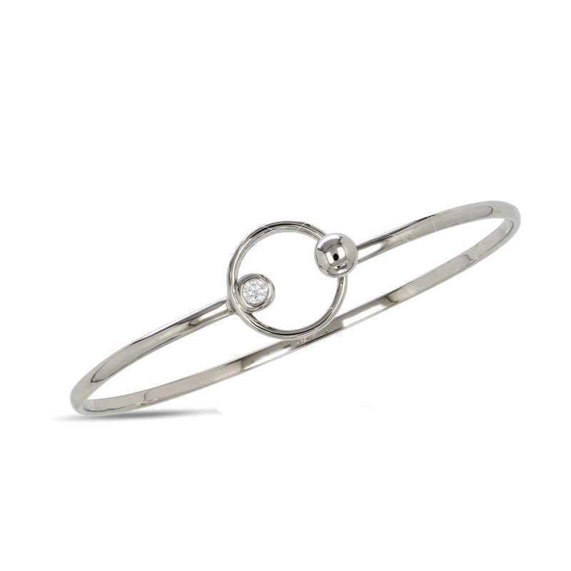Open Wire Bangle Bracelet with Diamond Accent, Sterling Silver