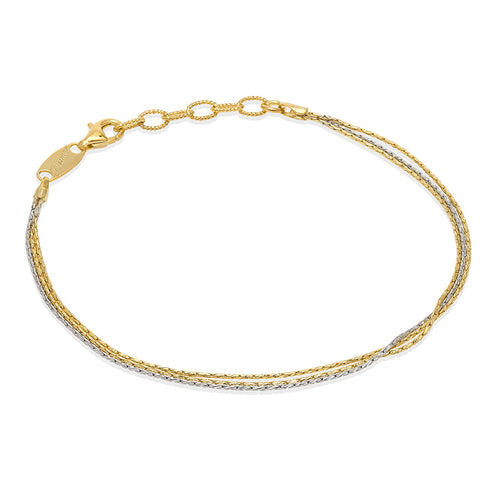 Three Silky Strands Bracelet, Silver and Yellow Gold Plating