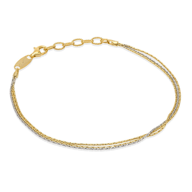 Three Silky Strands Bracelet, Silver and Yellow Gold Plating