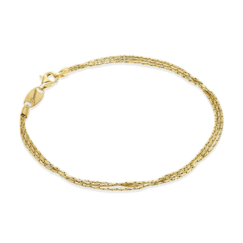 Three Silky Strands Bracelet, Silver with Yellow Gold Plating