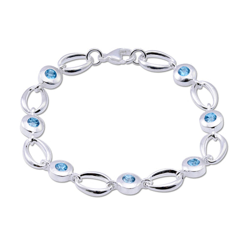 Bezel Set Blue Topaz Bracelet, Sterling Silver