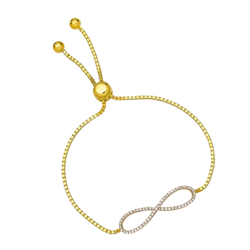 Cubic Zirconia Infinity Plaque Bracelet, Sterling Silver and Gold Tone