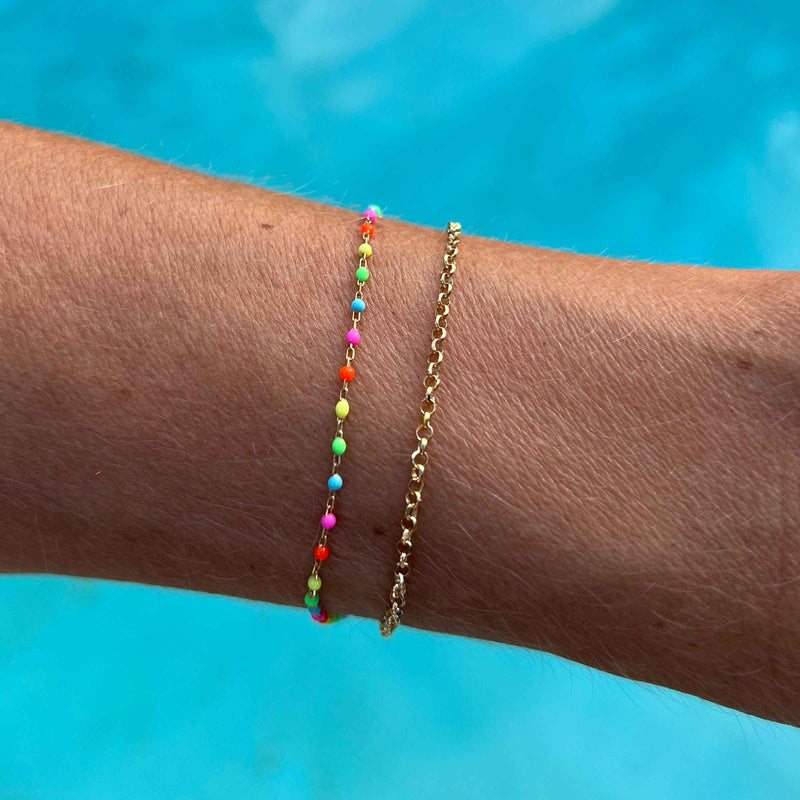 Enamel Bead Double Strand Bracelet, Yellow Gold Plated