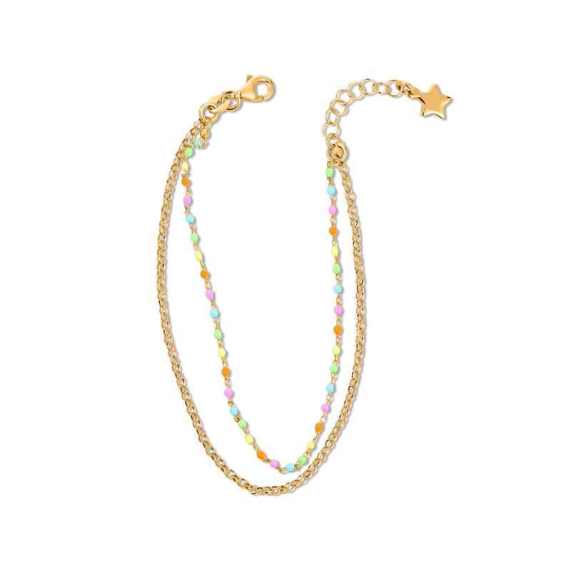 Enamel Bead Double Strand Bracelet, Yellow Gold Plated