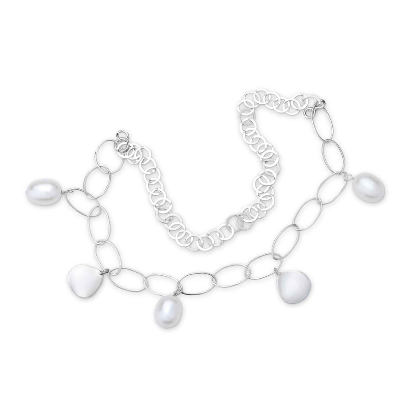 Double Chain Cultured Pearl Dangle Bracelet, Sterling Silver