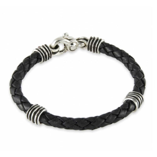 Wave Station Leather Bracelet, Sterling Silver