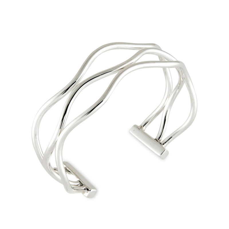 Thin Wavy Wire Cuff Bracelet, Sterling Silver