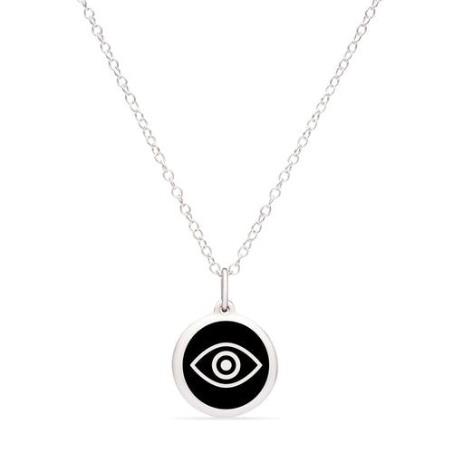Black Enamel Pendant with Evil Eye, Sterling Silver