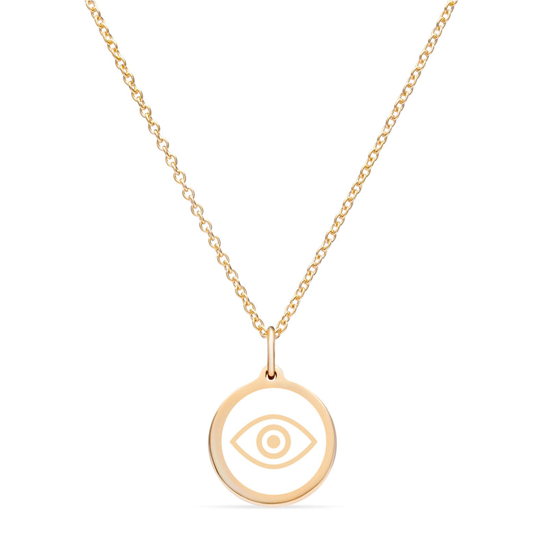 Gold Enamel Pendant with Evil Eye, Sterling Silver
