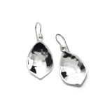 Hammered Leaf Shape Drop Earrings, Sterling Silver
