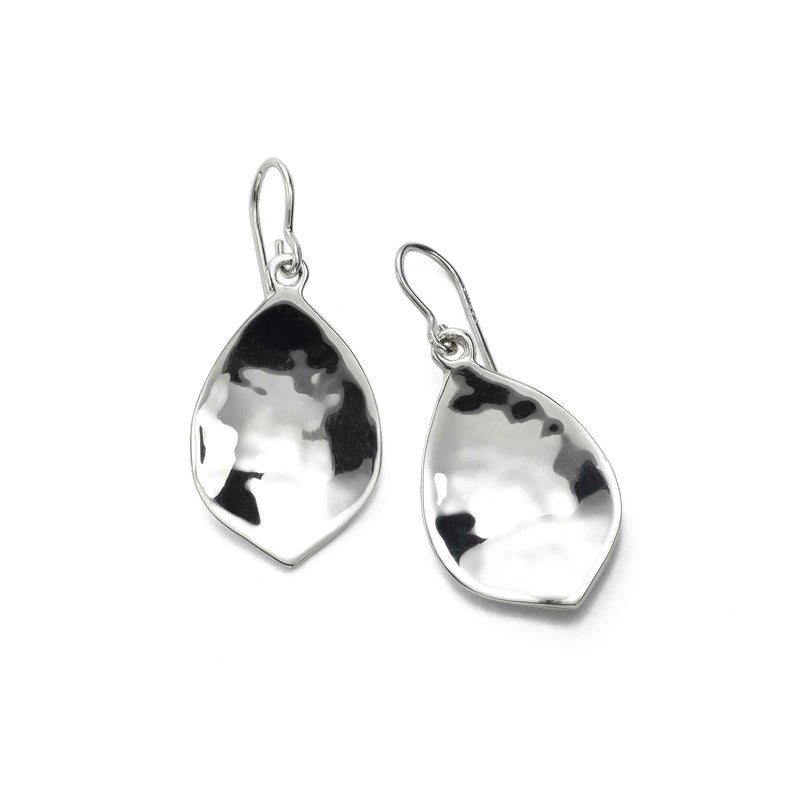 Hammered Leaf Shape Drop Earrings, Sterling Silver