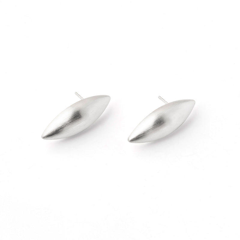 Matte Finish Marquise Shape Earrings, Sterling Silver