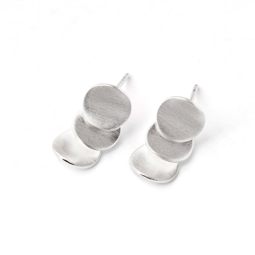 Triple Overlapping Disk Dangle Earrings, Sterling Silver