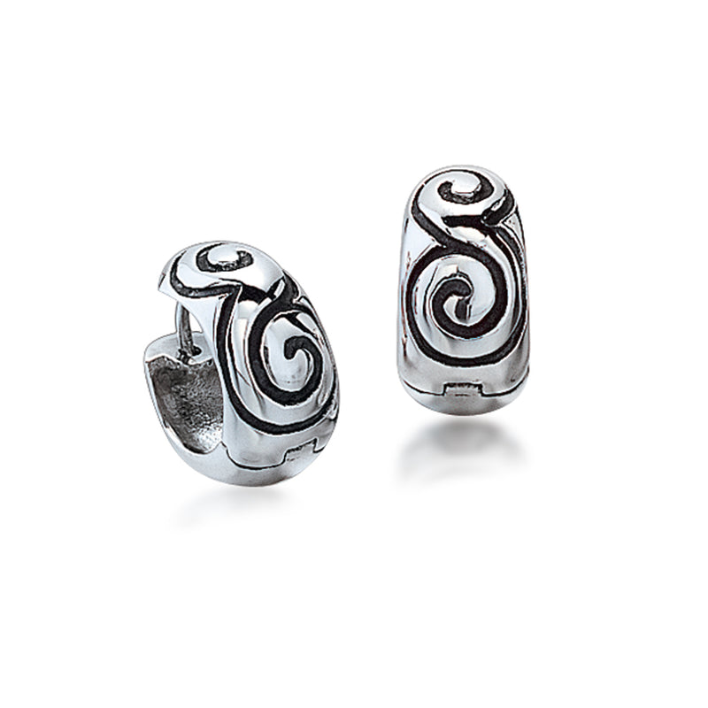 Blackened Swirls Huggie Hoop Earrings, Sterling Silver