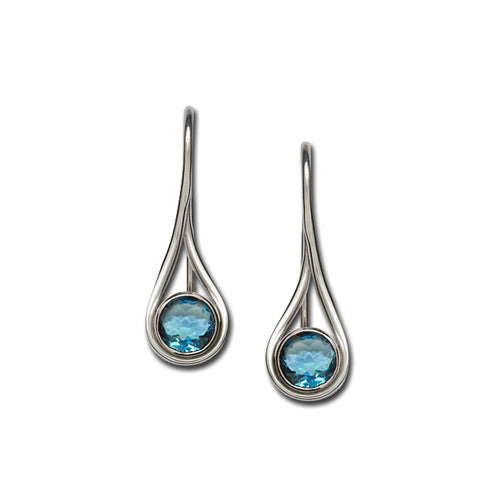 Bezel Set Blue Topaz Drop Earrings, Sterling Silver