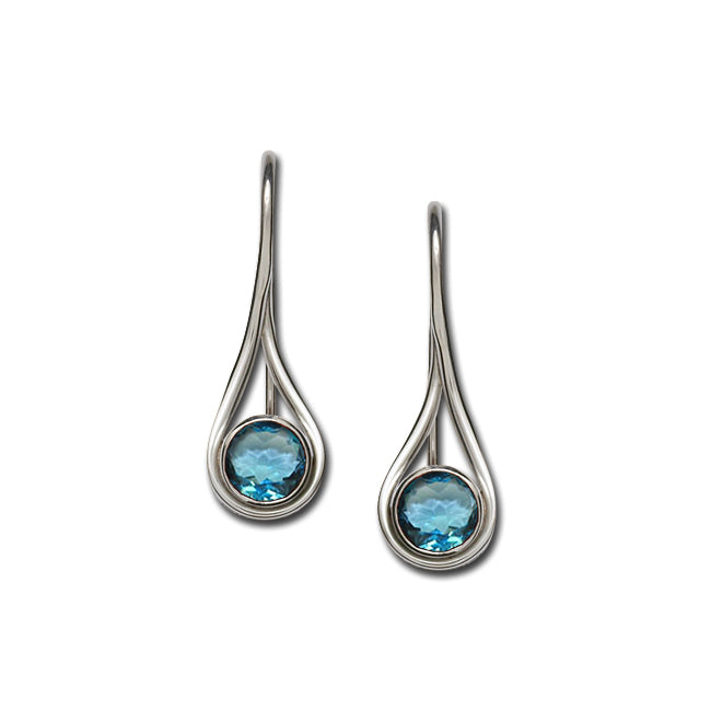 Bezel Set Blue Topaz Drop Earrings, Sterling Silver