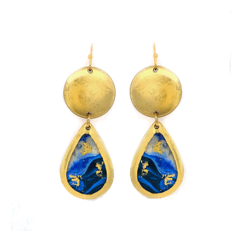 Wave Design Enamel Dangle Earrings, Gold Leaf, by Evocateur